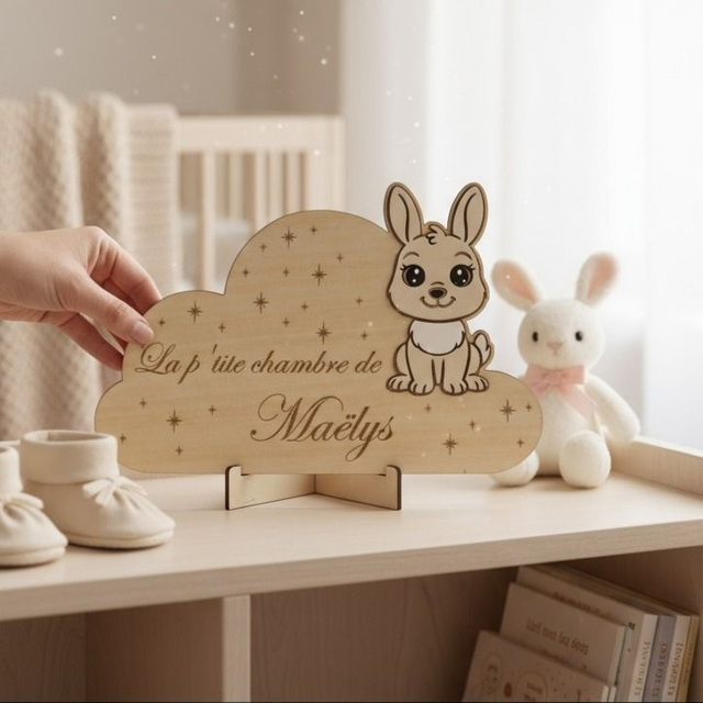 Plaque personnalisée pour chambre d&#039;enfant, décoration de porte en bois gravé et peint