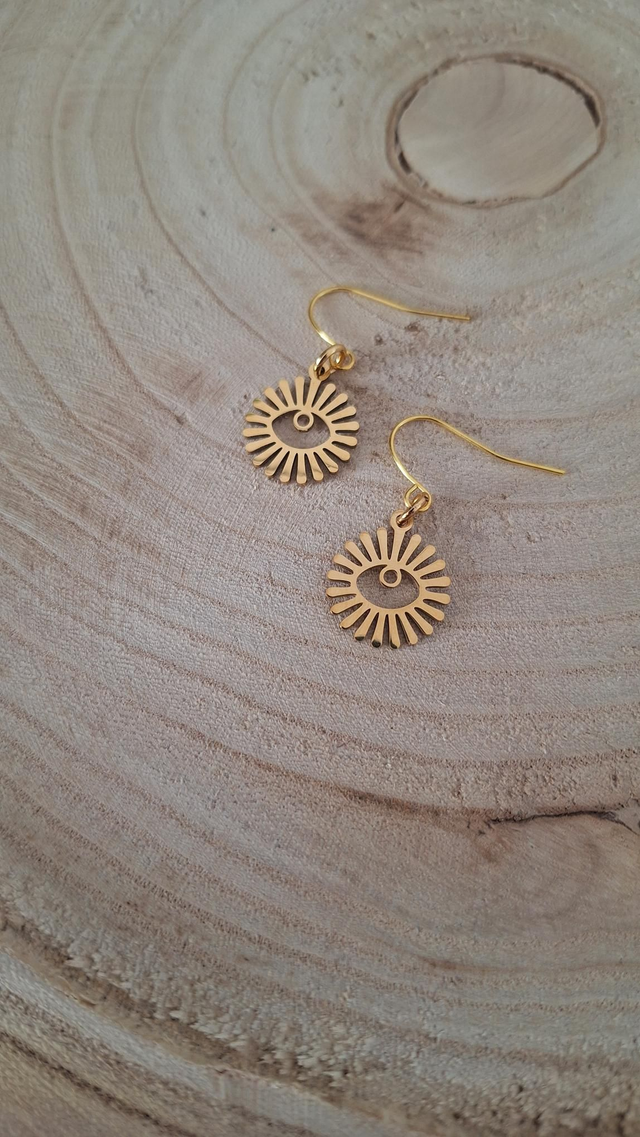 Boucles D'oreilles Œil Soleil Doré Personnalisable 