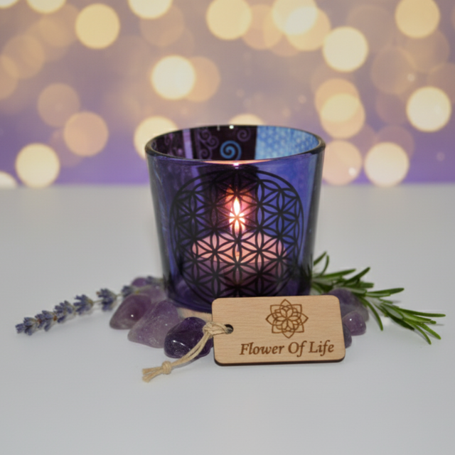 Bougeoir en verre - Fleur de Vie