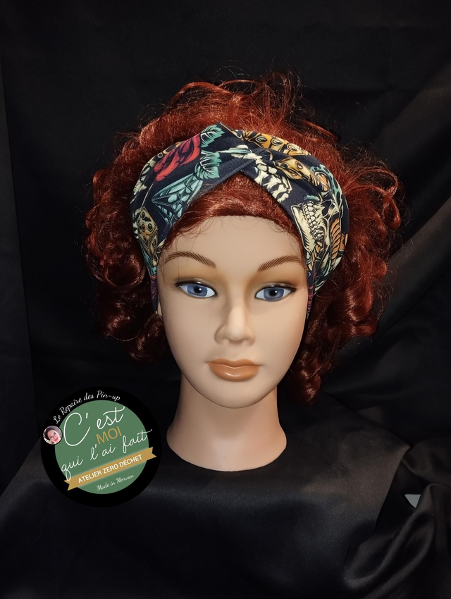Bandeau Cheveux Croisé Modèle Skull roses