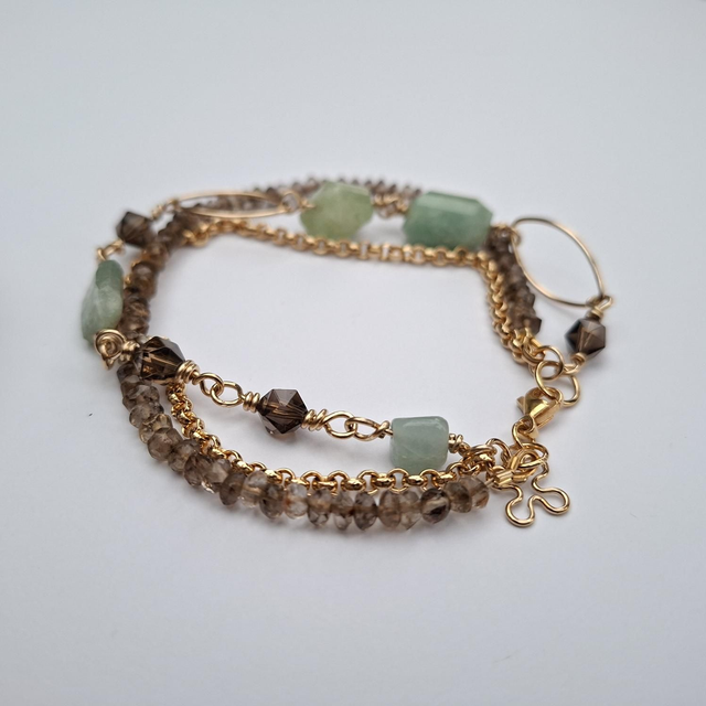 Aquamarijn met rookkwarts vergulde armband 