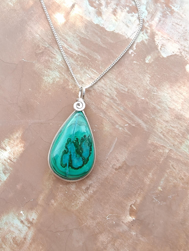 Pendentif Malachite chrysocolle - Argent 925