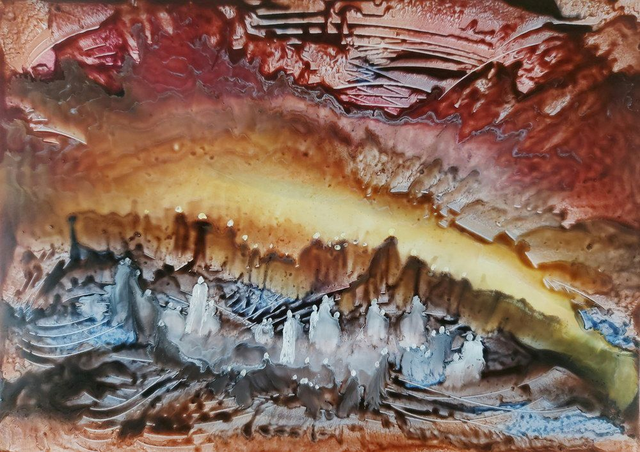 Wax Original - Discussion - A4 encaustic work by Michael Bossom