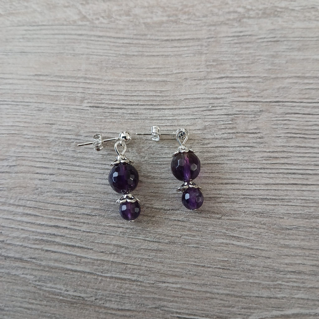 Oorbellen – Amethist – zilverkleurig RVS (1.296)