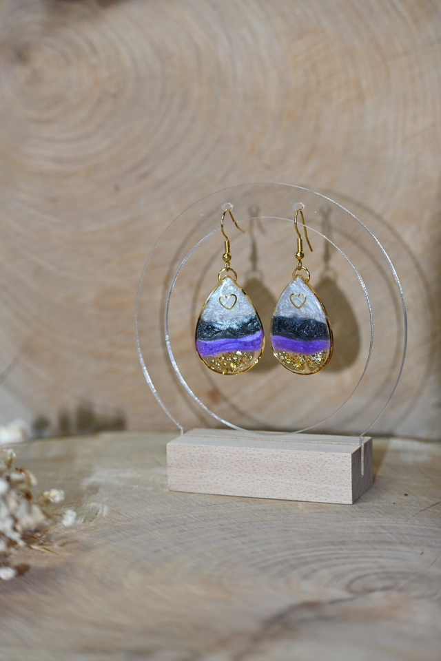 💧ELIXIR 💧Boucles d’oreilles en résine UV goutte - Violet✨ 