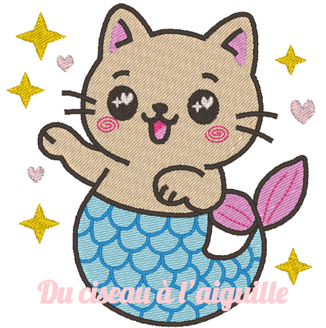 fichier broderie ChatSirène - 2 Tailles / 12 Formats