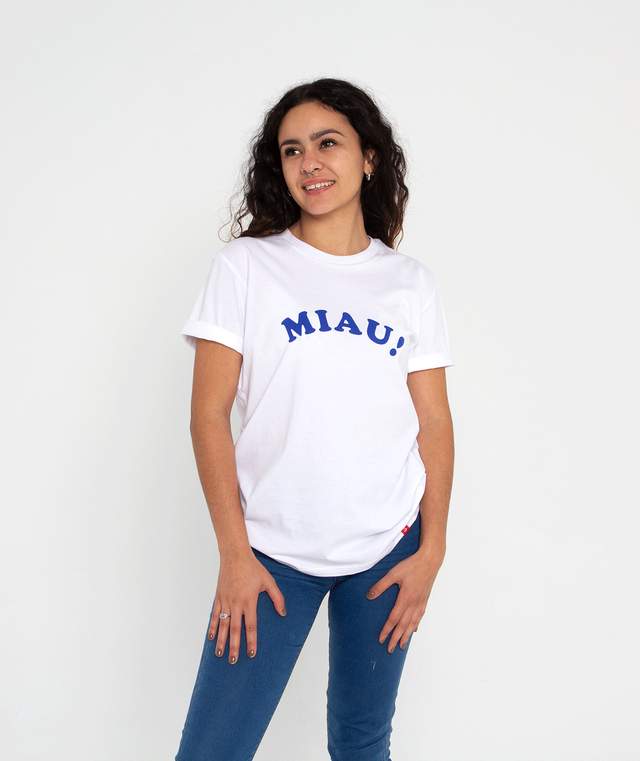 Camiseta blanca unisex modelo MIAU