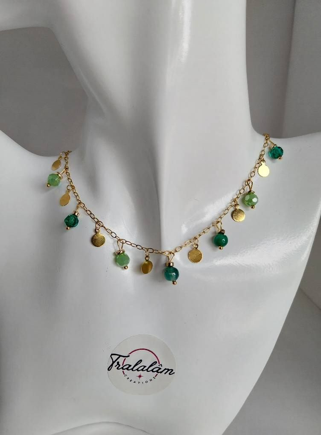 ✨Collier &quot;sequins pierres vertes&quot;✨