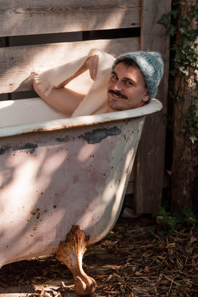 Bonnet chiné écru et bleu nuit