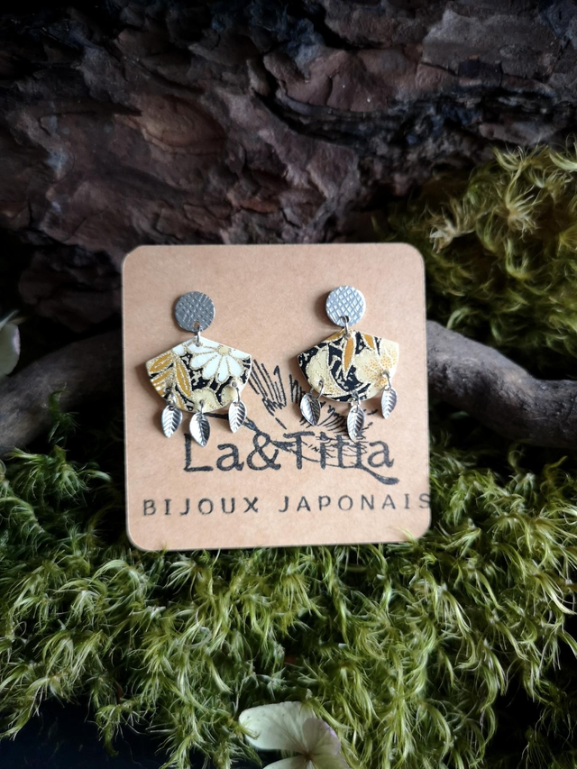 Boucles d'oreilles - puces - papier washi - fleurs - La&Titia 