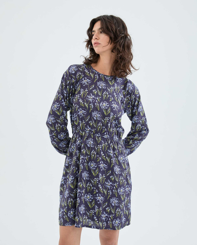 Abito corto blu fiori azzurri