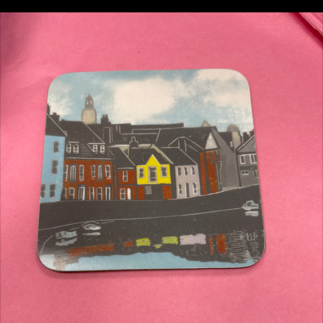 Quayside Norwich coaster linocut lain 