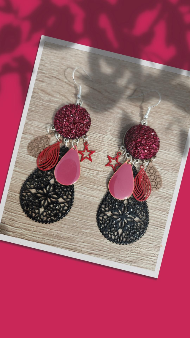 Boucles cabochon paillettes 144