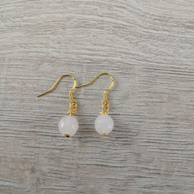 Oorbellen – Rozenkwarts – goudkleurig RVS (1.271)