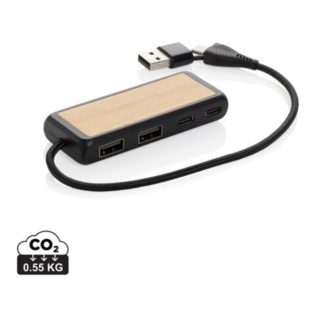 Link RCS recycled plastic and bamboo dual Input USB hub