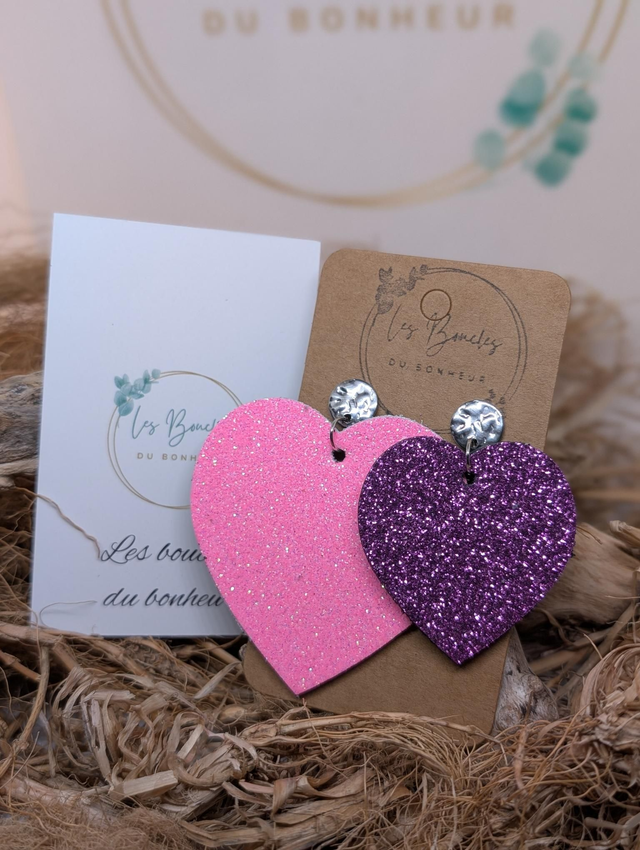 Boucles d&#039;oreilles Asymétrique rose violet paillettes bm1157