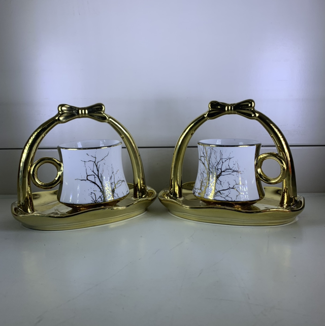 Service à café 6 pièces-doré blanc arbre