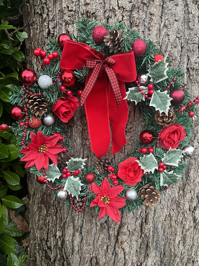 Christmas red / green and silver. 