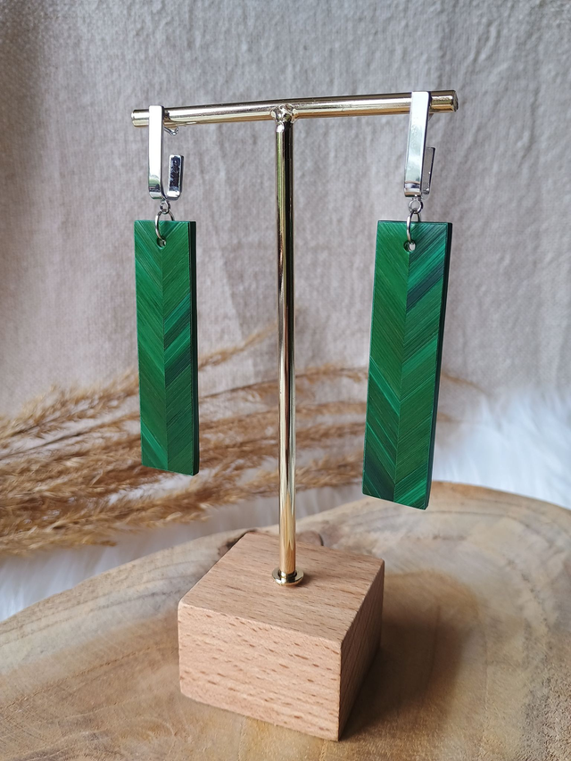 Boucles d'oreilles RECTANGLE Chevron Vert jungle