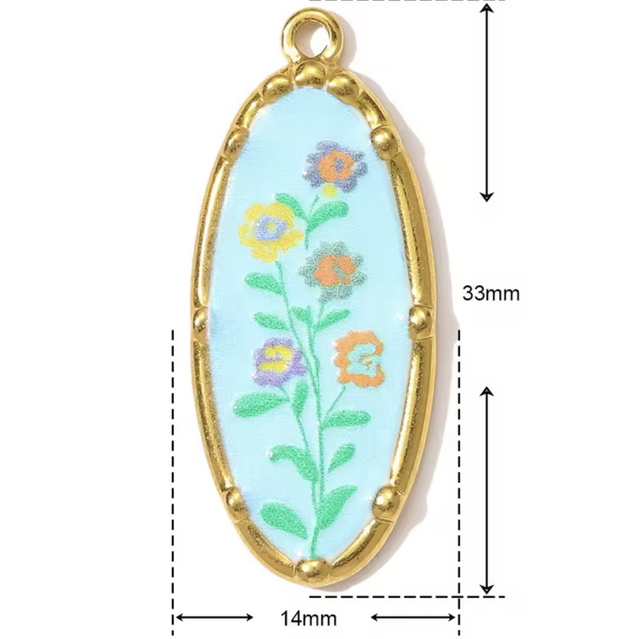 Charm cammeo ovale fiori mix 