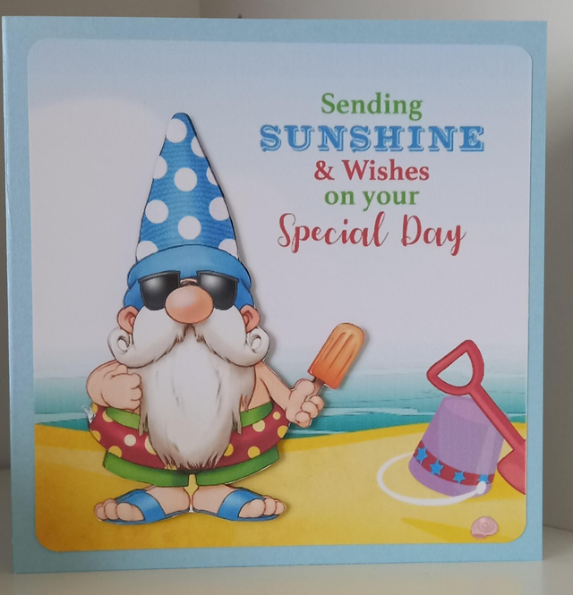 Gnome beach birthday card