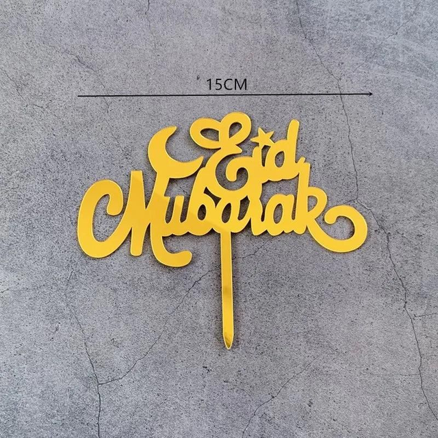 Eid Acrylic Cake Topper Gold - Script Writing