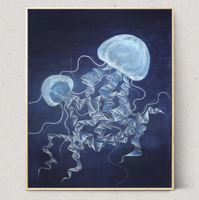 Méduses - Peinture traditionnelle japonaise, 60×80 cm