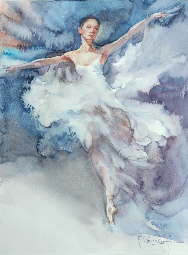 Baletnica, 35x28 (24x18 w świetle passe-partout) akwarela 2022