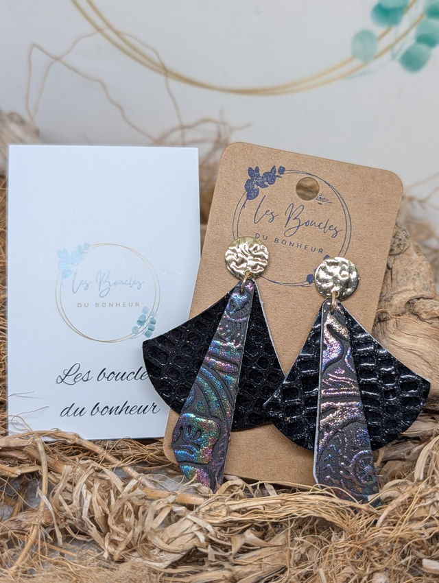 Boucles d'oreilles Georgia noir holographique ge007