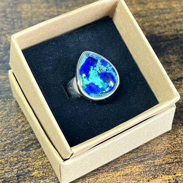 Bague en argent et Azurite Chrysocolle - Taille 55