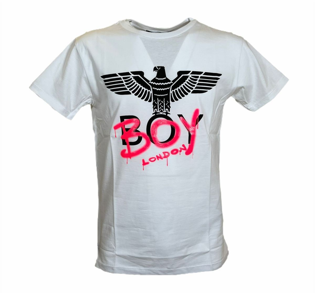BOY London T-shirt unisex mezza manica con logo iconico con fraffito fuxia