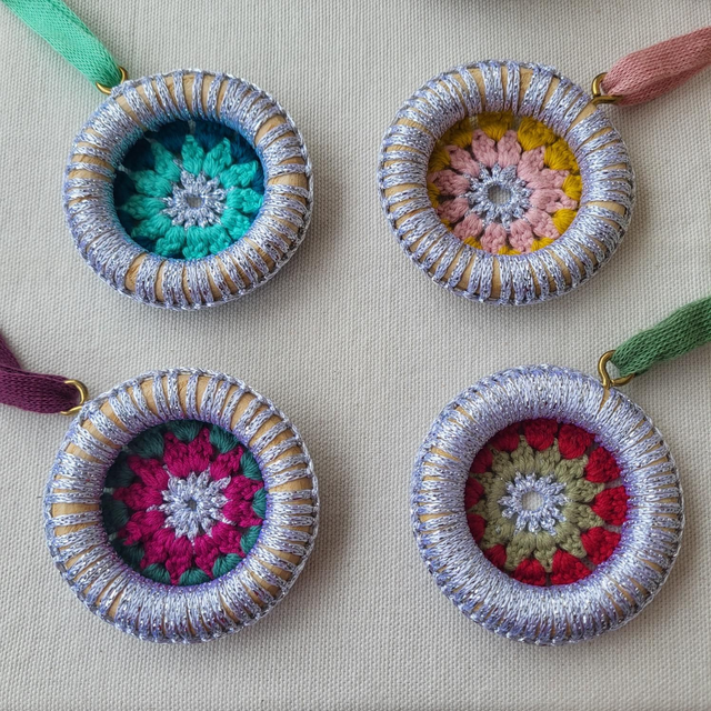 Crocheted Mandala Decoration - Silver Border