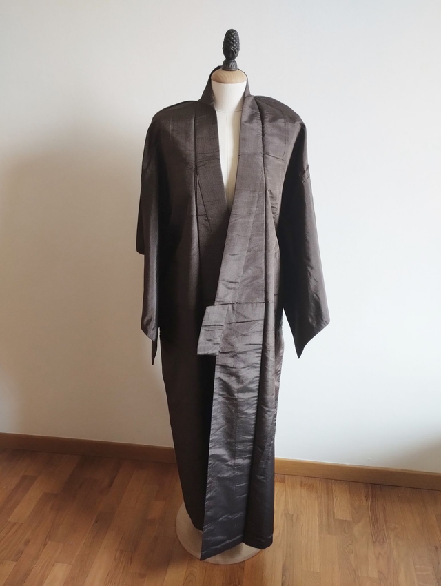 Kimono For Men, Brown Color Striped Pattern Vintage Japanese Silk Kimono, Vintage jpanese Silk Jacket Coat