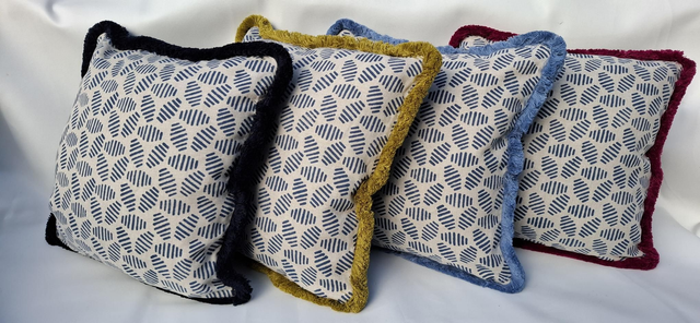 Scatter Cushion in Bumblebee Linen, with fringe trim