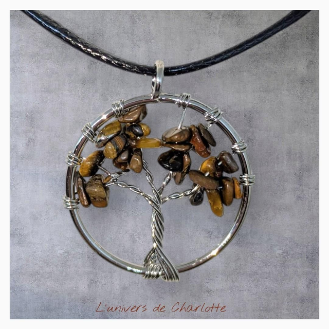 Pendentif Oeil de tigre&quot; arbre de vie PN-301