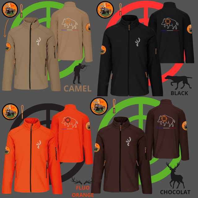 Veste softhell homme Brodé Team the Chasseur + SANGLIER