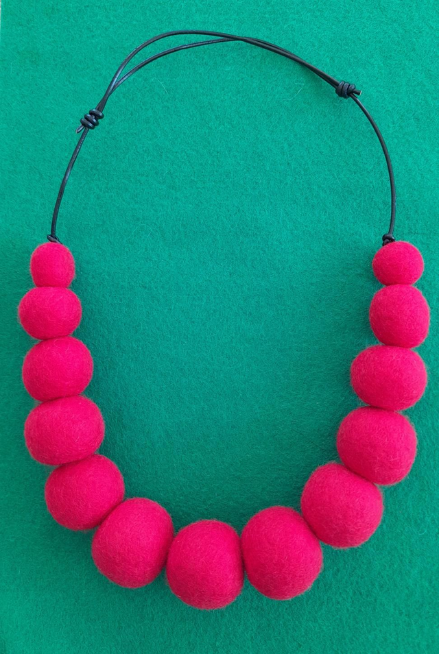 Felt ball necklace - bright red