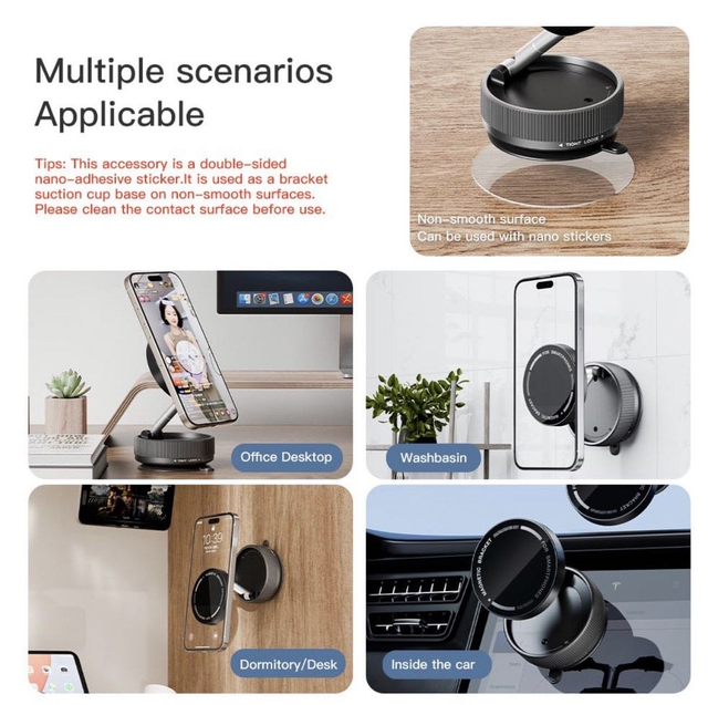 Support de Téléphone Magnétique pour Voiture avec Puissante Ventouse – Rotation 360°, Fixation Ultra-Stable