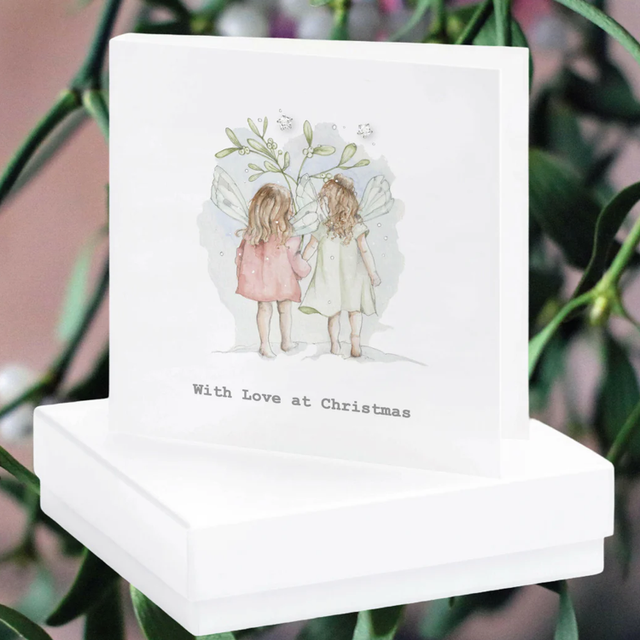 Christmas Fairy Twins Card - Sterling Silver Crystal Stud Earrings