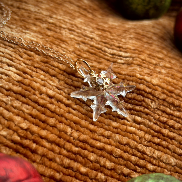 Snowflake Necklace Statement - Clear and Pink Iridescent