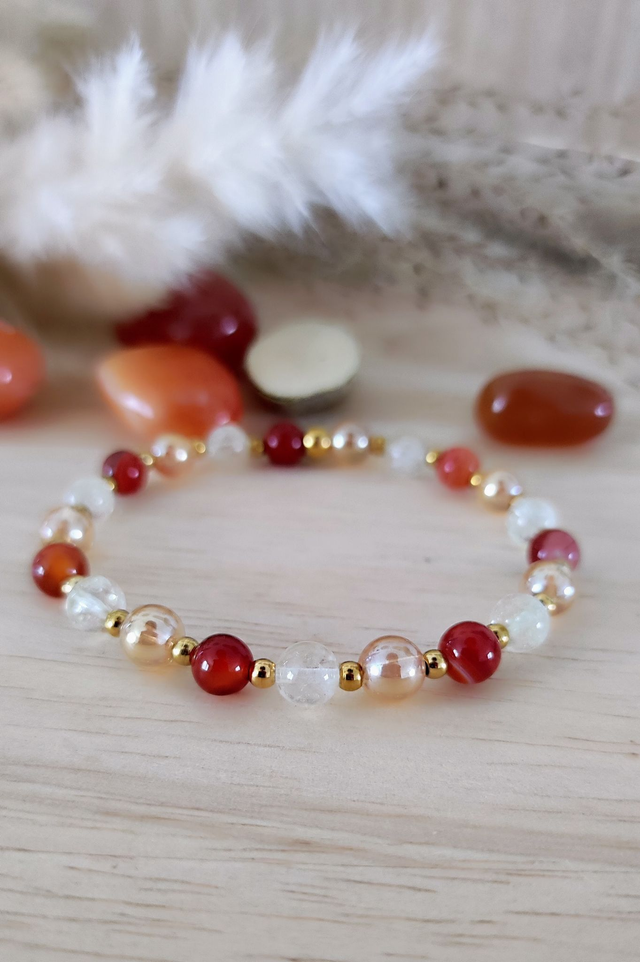 Bracelet "Confiance en soi" Cornaline, Citrine et Quartz Aura
