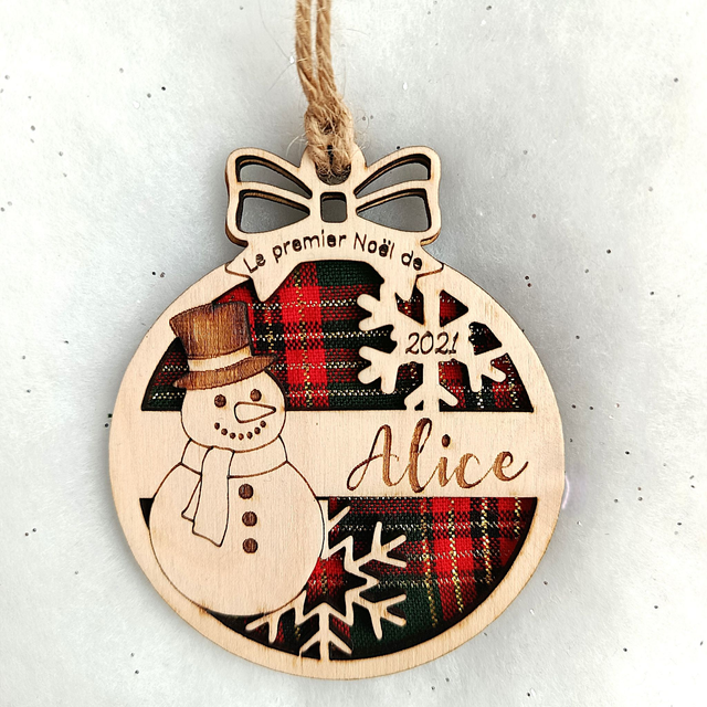 Boule de Noël personnalisée "Premier Noël" - Bonhomme de neige