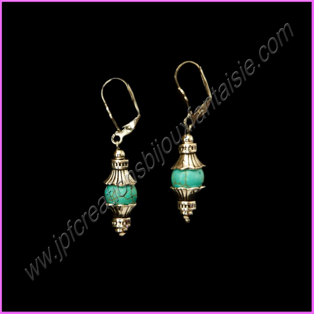 Boucles d'oreilles perles turquoises et argenté