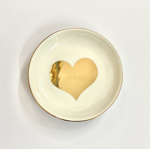 Gold Heart Trinket Dish - Round
