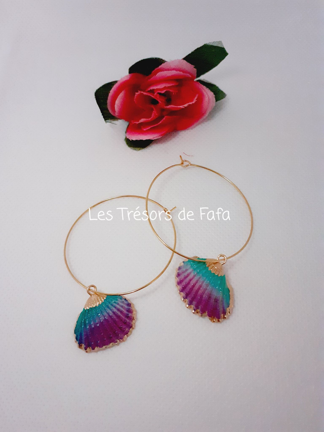 Boucles d'oreilles coquillage bleu violet