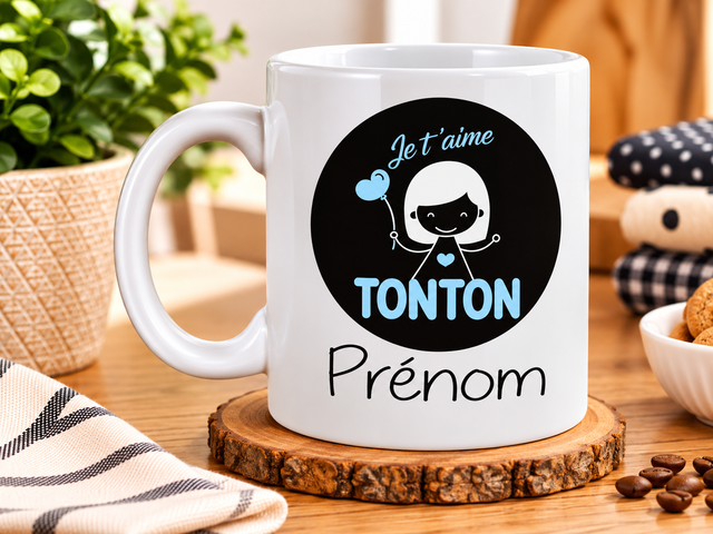 Mug « Je t’aime Tonton » avec Prénom – Une Idée Cadeau Originale, Personnalisée et Pleine de Tendresse pour un Super Tonton