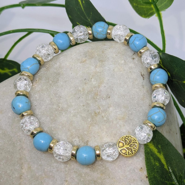 Bracelet &quot;Cristal de roche &amp; Turquénite&quot; 8mm BR-084