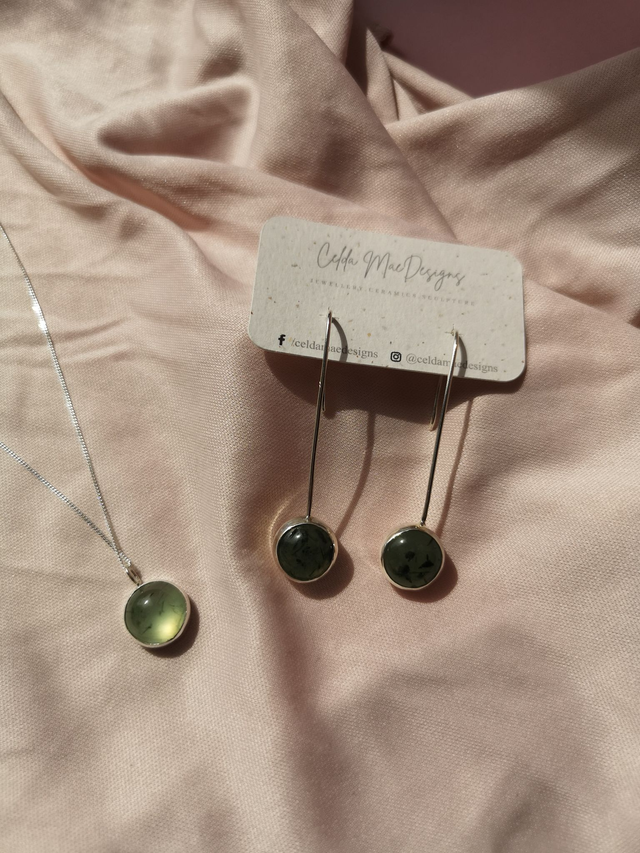 Prehnite Earrings and Necklace