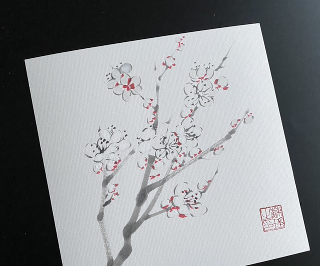 Original hand made plum blossom painting Window Mount,19cm*19m