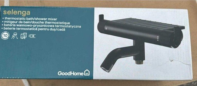 Mitigeur de bain thermostatique, noir, GoodHome Selenga